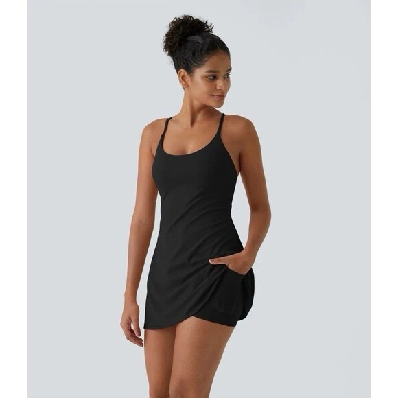Halara Active Dress Small Black Softlyzero Plush Backless Mini Slip Pickleball - Picture 1 of 11